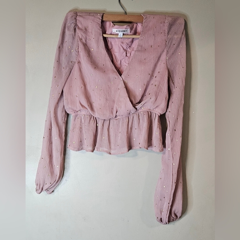 🩷❤️Wild Honey Long Sleeve Star Sparkle Blouse Size L💜🩷
